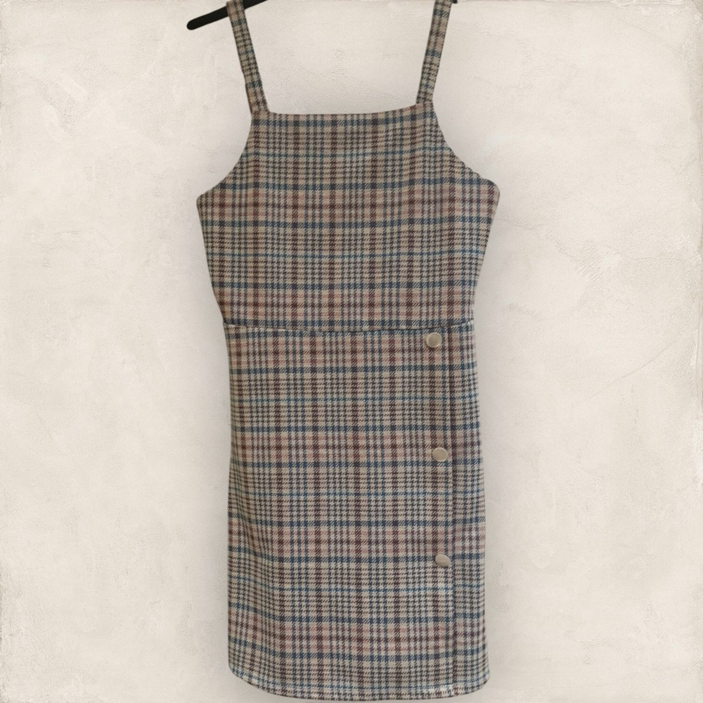 Plaid Mini‎ Dress with Button Detail Gingham Rare Editions Brand